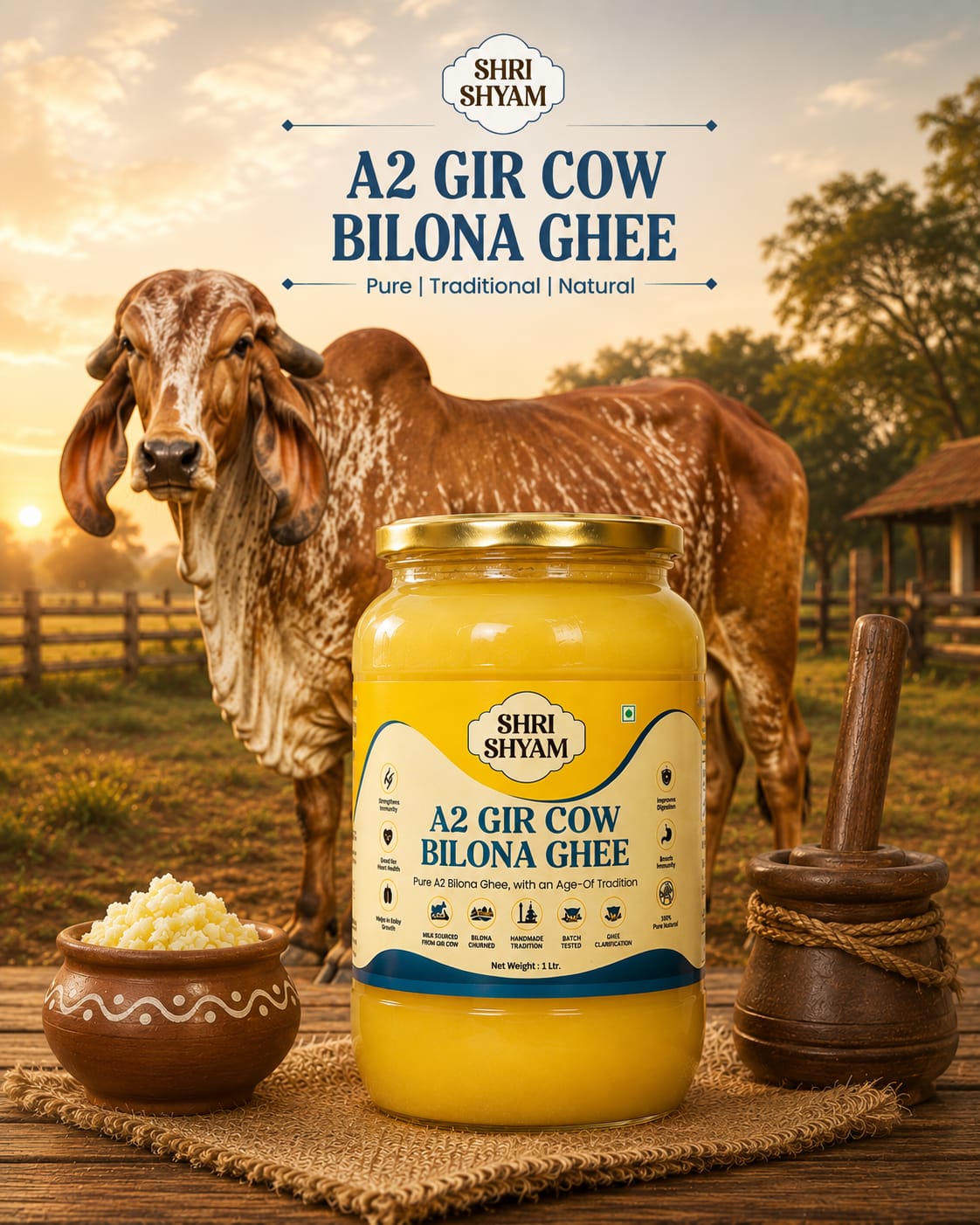 A2 Gir Cow Bilona Ghee Glass Jar